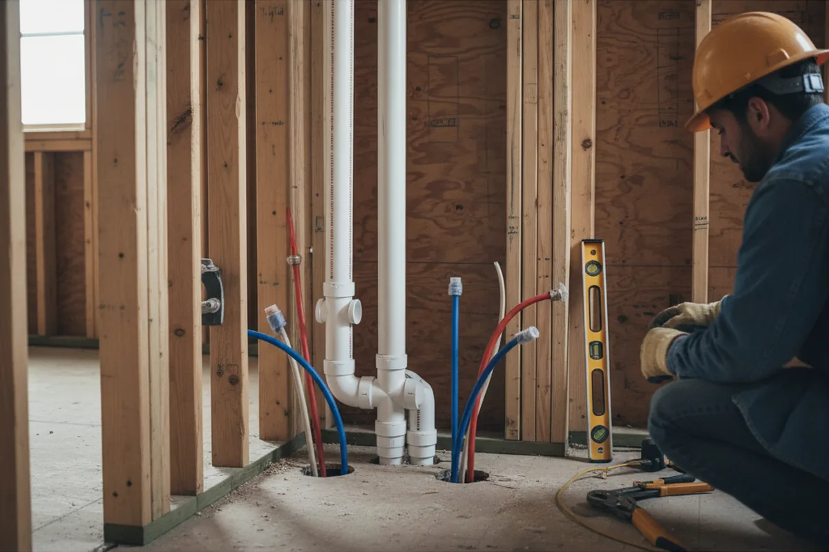 Drain and supply rough-in during Sump Pump Repair in Lavallette